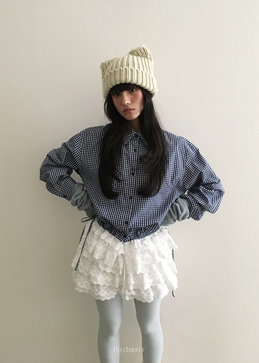 BY CHAPTER韓國直郵㊣女士新品休閑職業真品襯衫蕾絲衫格紋BY Chapter襯衫/蕾絲衫