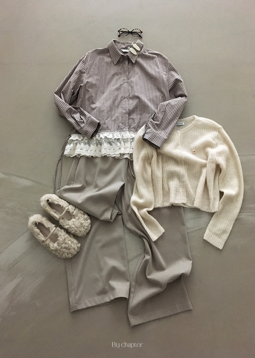 BY CHAPTER韓國直郵㊣女士新品休閑職業真品襯衫蕾絲衫格紋BY Chapter襯衫/蕾絲衫