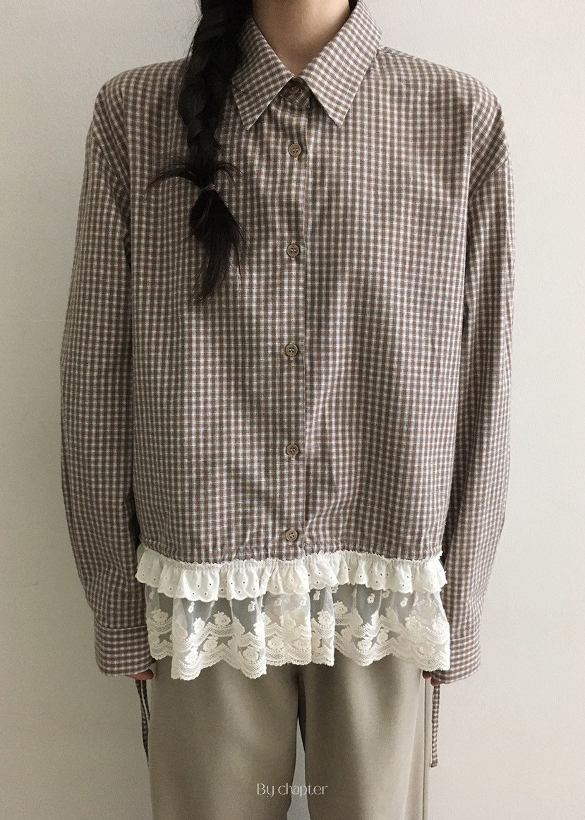 BY CHAPTER韓國直郵㊣女士新品休閑職業真品襯衫蕾絲衫格紋BY Chapter襯衫/蕾絲衫