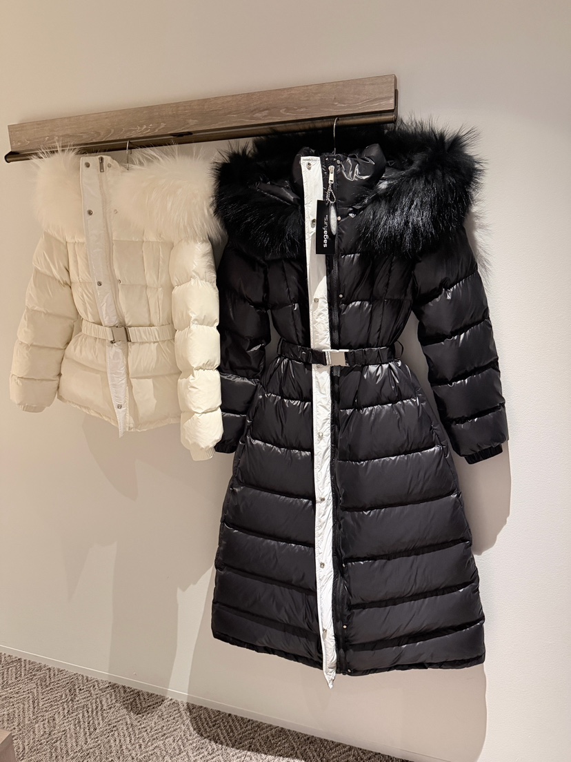 DAZE東大門㊣實拍女裝新品熱賣休閑長款羽絨服含腰帶拼色浣熊LAVIEU長款羽絨服