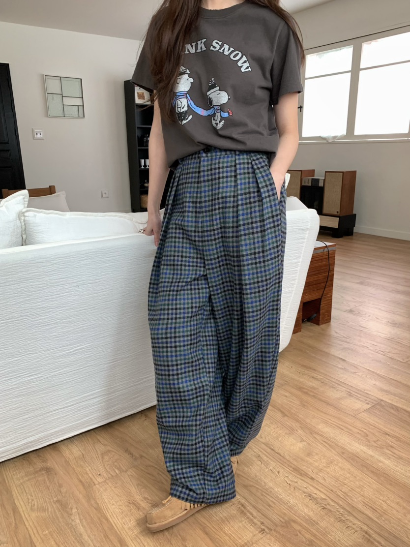 PEBBLE東大門㊣代購女裝新品休閑熱賣25秋冬人氣休閑褲格紋PEBBLE/LAYER休閑褲