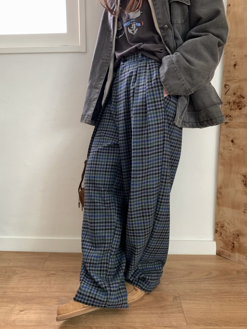 PEBBLE東大門㊣代購女裝新品休閑熱賣25秋冬人氣休閑褲格紋PEBBLE/LAYER休閑褲