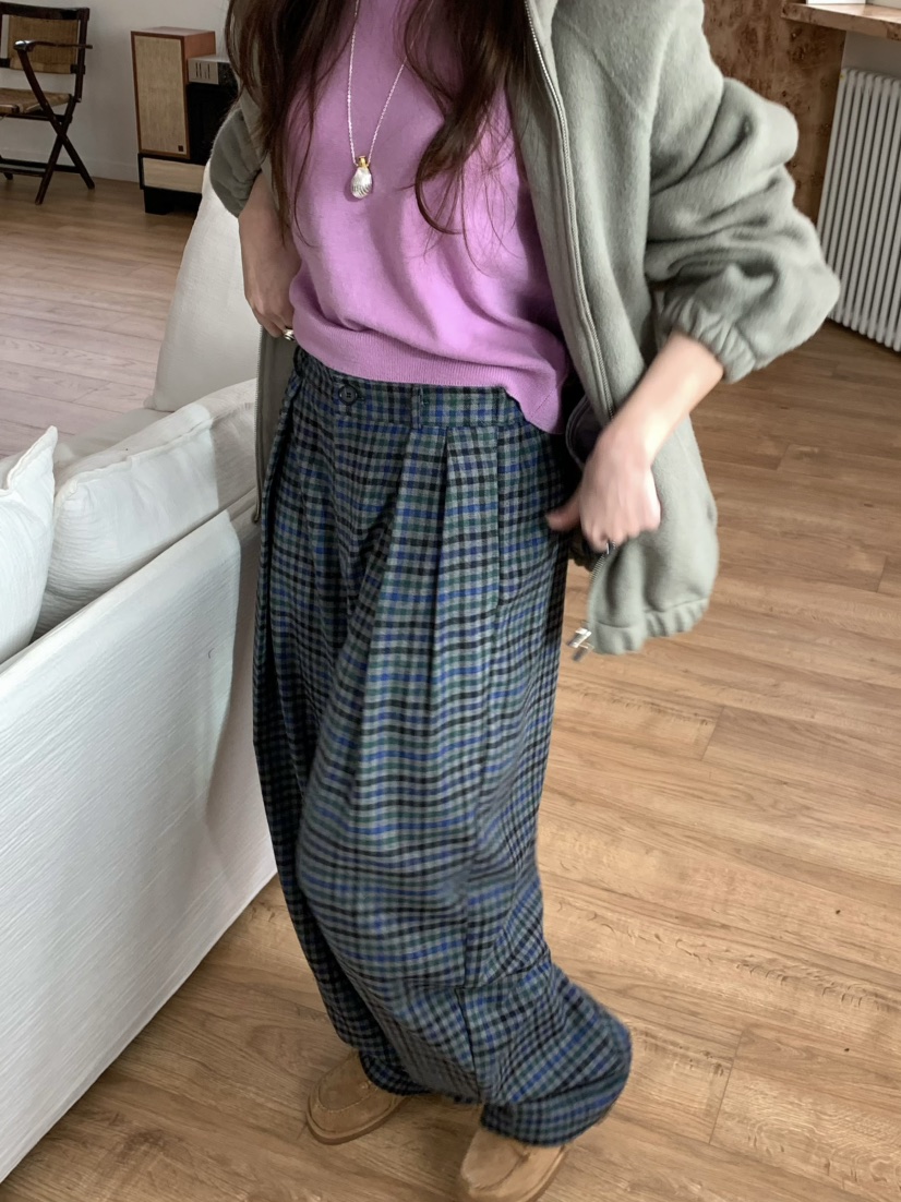 PEBBLE東大門㊣代購女裝新品休閑熱賣25秋冬人氣休閑褲格紋PEBBLE/LAYER休閑褲