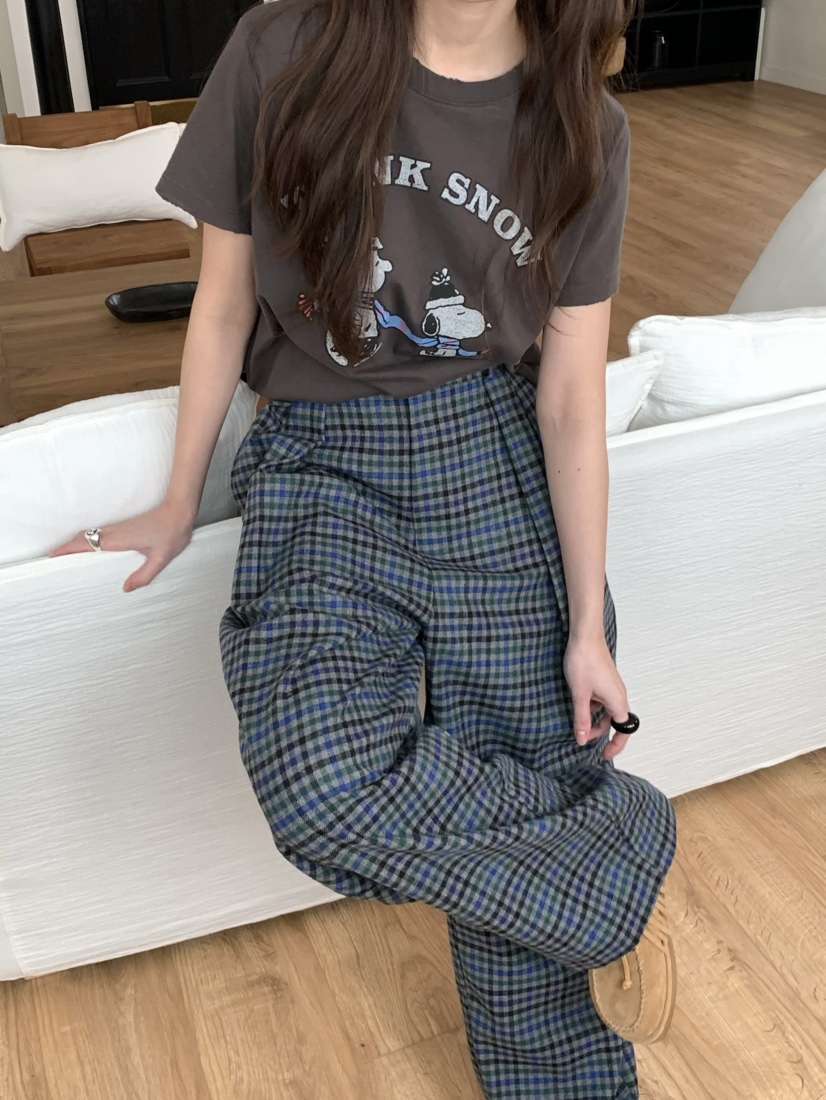 PEBBLE東大門㊣代購女裝新品休閑熱賣25秋冬人氣休閑褲格紋PEBBLE/LAYER休閑褲