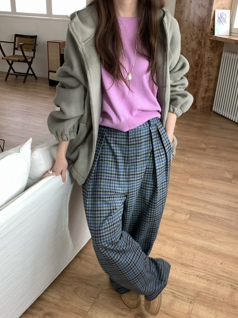 PEBBLE東大門㊣代購女裝新品休閑熱賣25秋冬人氣休閑褲格紋PEBBLE/LAYER休閑褲