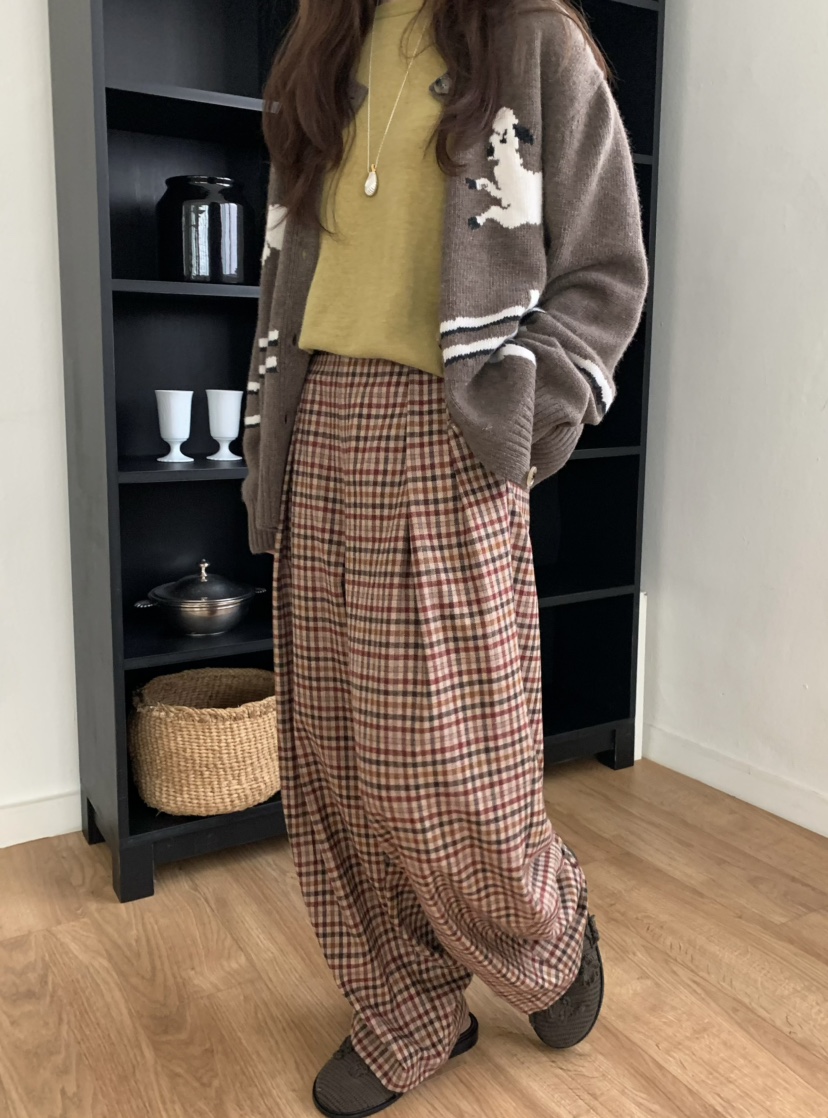 PEBBLE東大門㊣代購女裝新品休閑熱賣25秋冬人氣休閑褲格紋PEBBLE/LAYER休閑褲