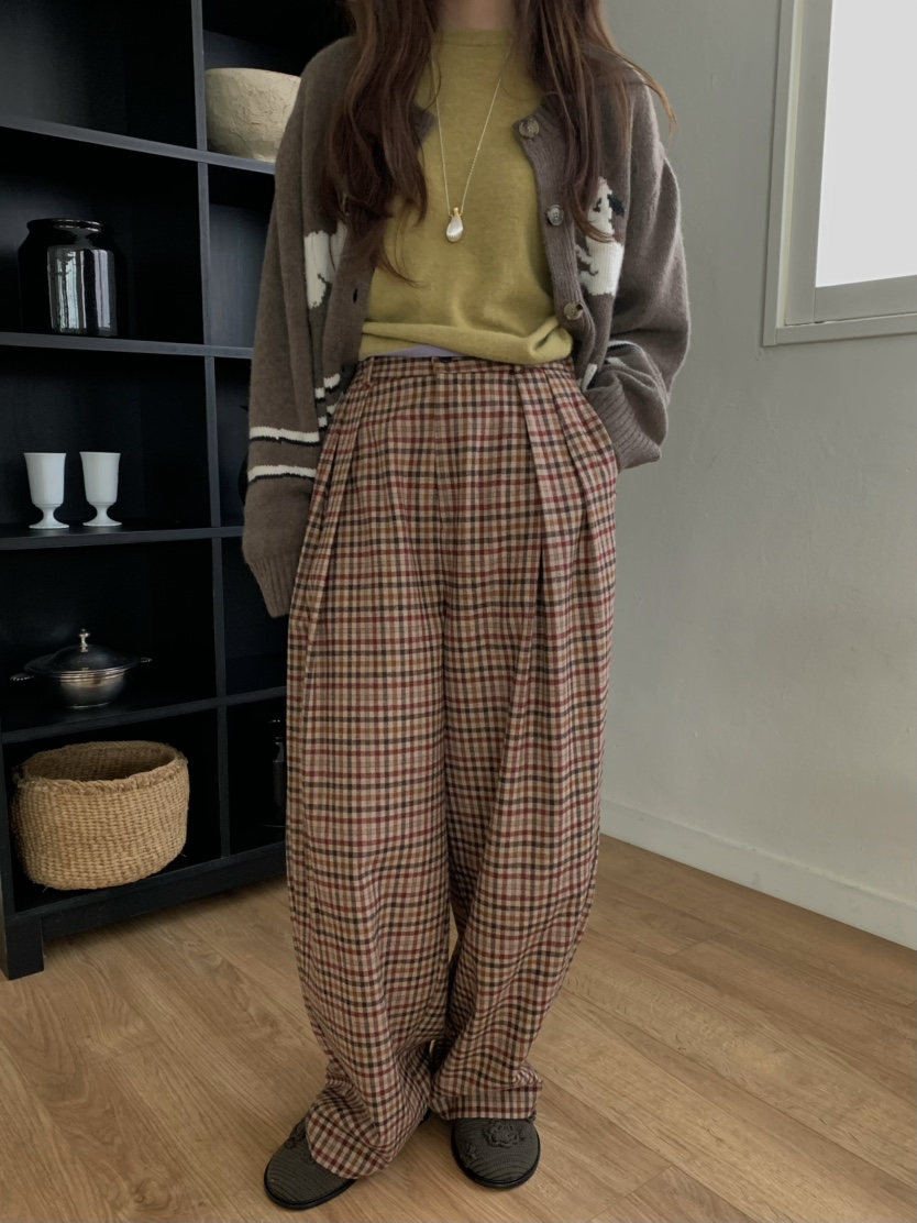 PEBBLE東大門㊣代購女裝新品休閑熱賣25秋冬人氣休閑褲格紋PEBBLE/LAYER休閑褲