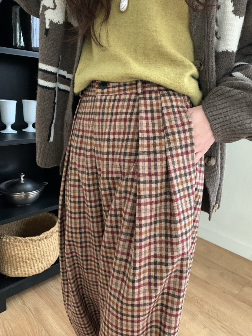 PEBBLE東大門㊣代購女裝新品休閑熱賣25秋冬人氣休閑褲格紋PEBBLE/LAYER休閑褲