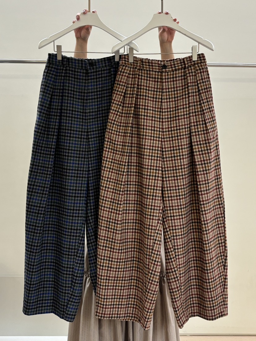PEBBLE東大門㊣代購女裝新品休閑熱賣25秋冬人氣休閑褲格紋PEBBLE/LAYER休閑褲