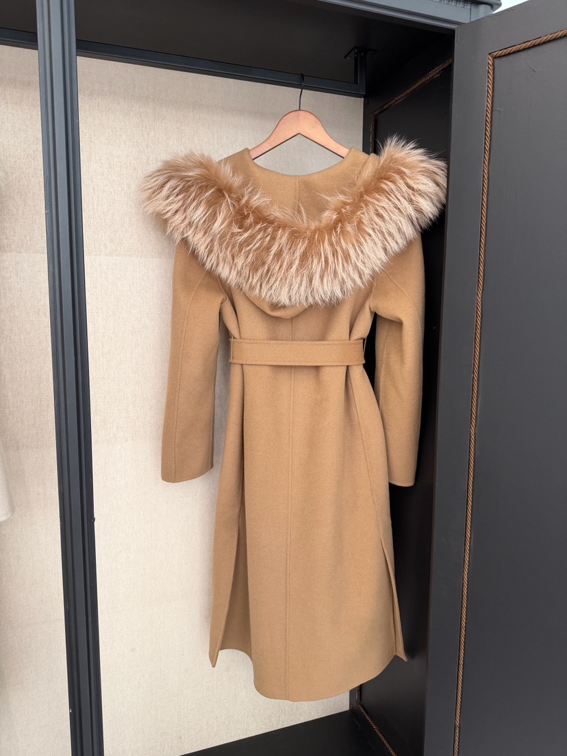 DAZE東大門㊣代購女裝新款人氣中長款大衣手工制作含腰帶浣熊兜帽LAVIEU中長款大衣