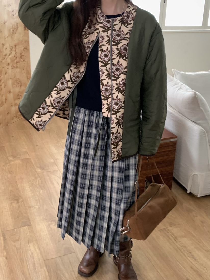 PEBBLE東大門㊣實拍女士新款職業真品25秋冬推薦長裙格紋褶皺PEBBLE/LAYER長裙