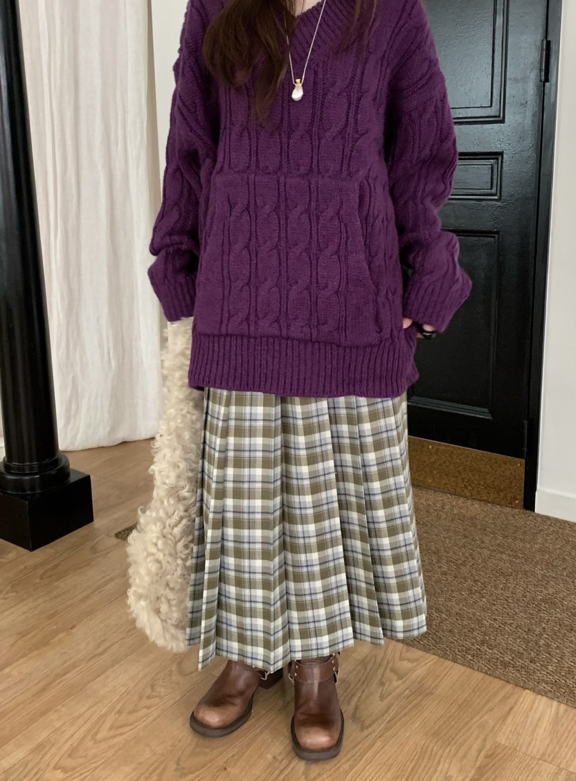 PEBBLE東大門㊣實拍女士新款職業真品25秋冬推薦長裙格紋褶皺PEBBLE/LAYER長裙