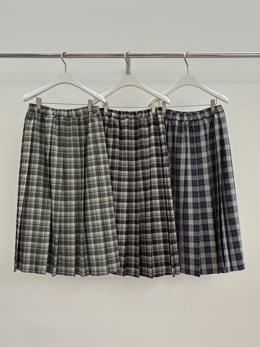 PEBBLE東大門㊣實拍女士新款職業真品25秋冬推薦長裙格紋褶皺PEBBLE/LAYER長裙