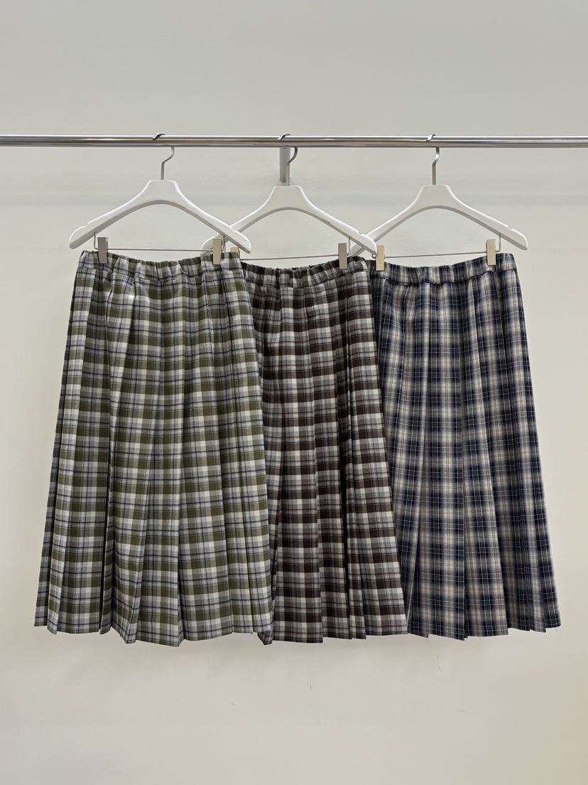 PEBBLE東大門㊣實拍女士新款職業真品25秋冬推薦長裙格紋褶皺PEBBLE/LAYER長裙