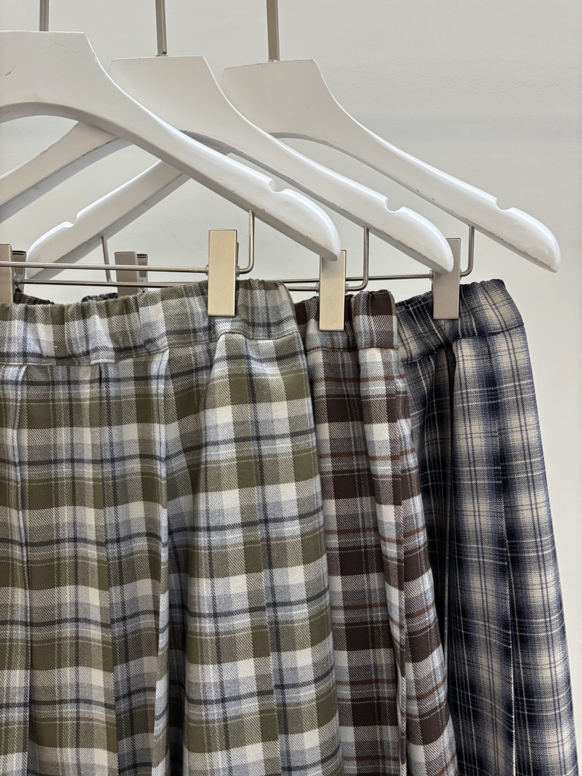 PEBBLE東大門㊣實拍女士新款職業真品25秋冬推薦長裙格紋褶皺PEBBLE/LAYER長裙