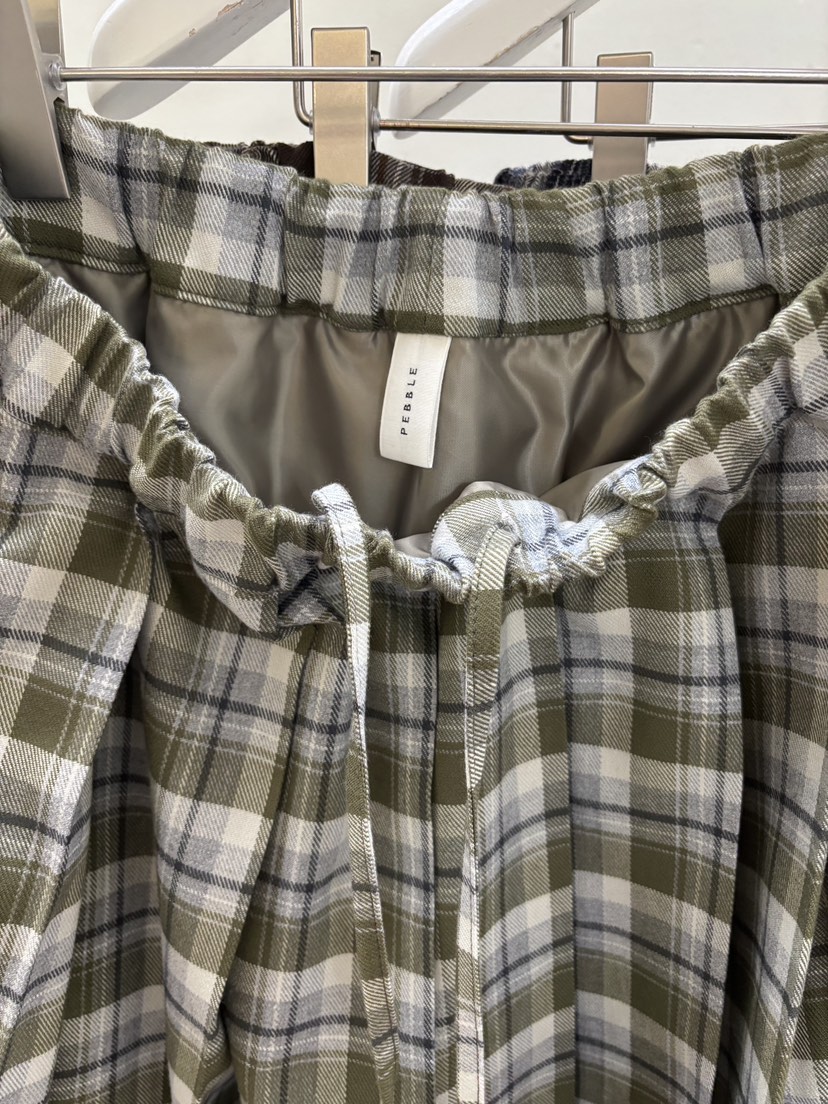 PEBBLE東大門㊣實拍女士新款職業真品25秋冬推薦長裙格紋褶皺PEBBLE/LAYER長裙