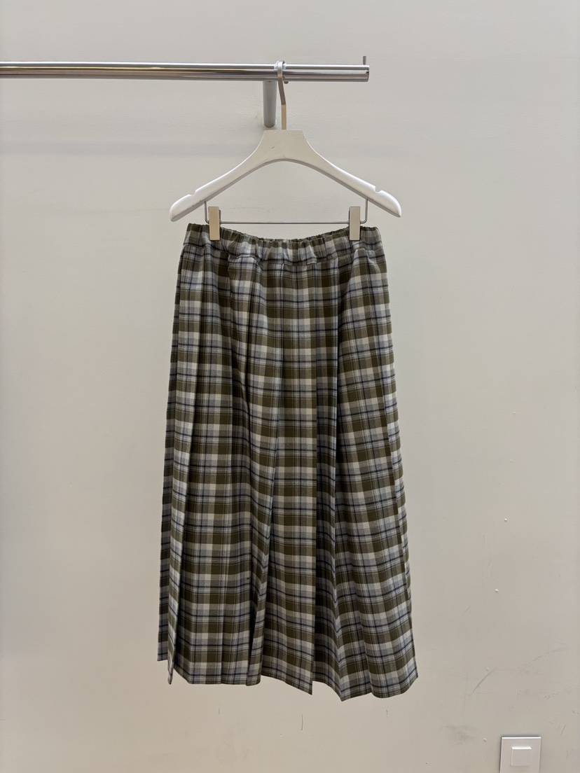 PEBBLE東大門㊣實拍女士新款職業真品25秋冬推薦長裙格紋褶皺PEBBLE/LAYER長裙