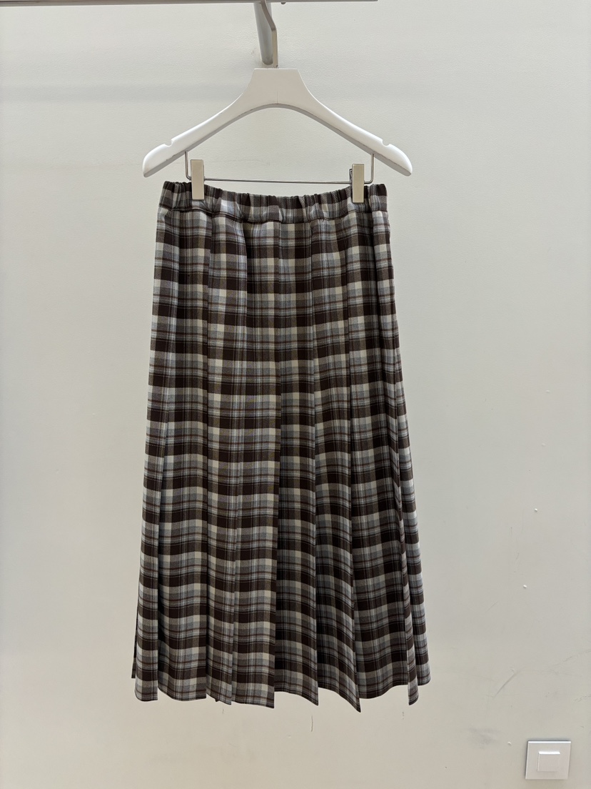 PEBBLE東大門㊣實拍女士新款職業真品25秋冬推薦長裙格紋褶皺PEBBLE/LAYER長裙圖色2