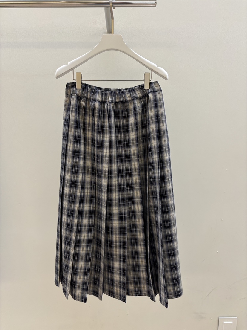 PEBBLE東大門㊣實拍女士新款職業真品25秋冬推薦長裙格紋褶皺PEBBLE/LAYER長裙圖色3