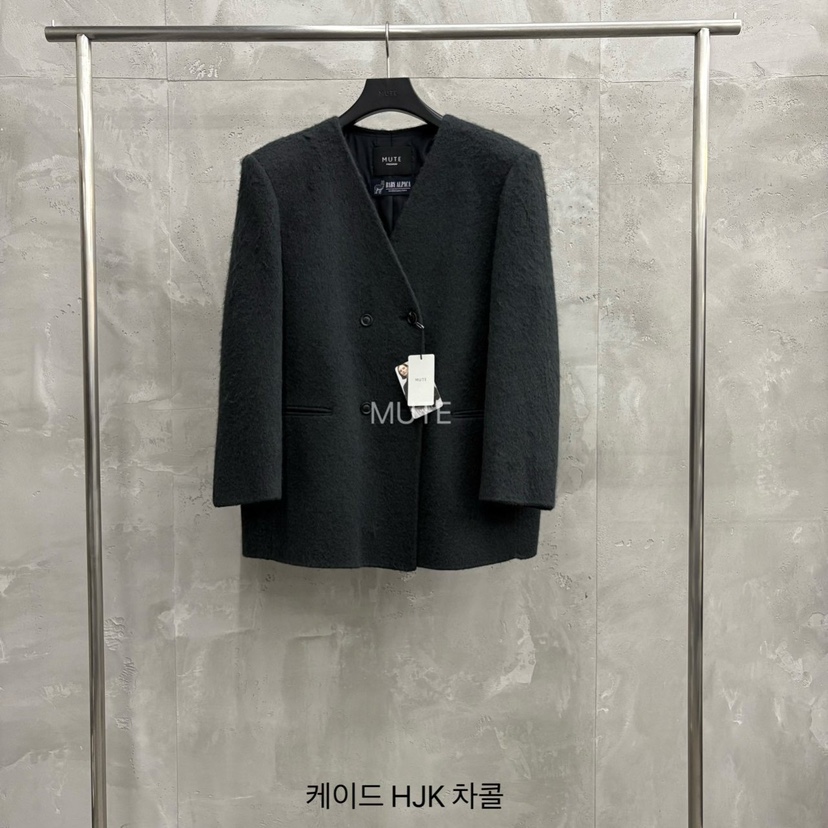 MUTE-P東大門㊣代購女士新品時尚推薦人氣25秋冬職業短款大衣MUTE短款大衣圖色3墨色