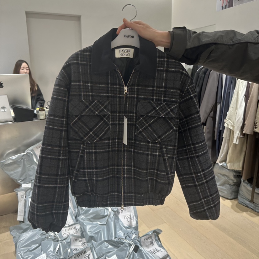 FAVOR-P東大門㊣實拍女裝新品熱賣休閑推薦25秋冬夾克格紋FAVOR-P夾克