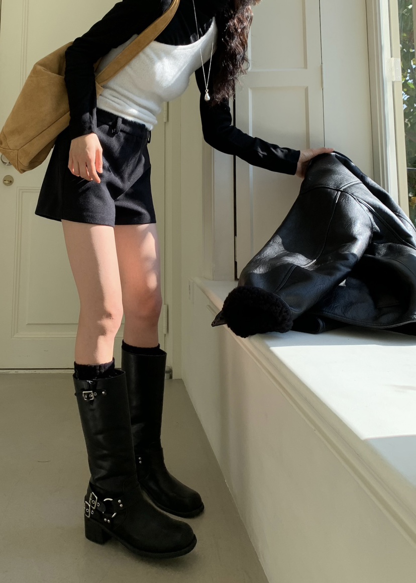 AVECNOUS東大門㊣實拍女士新款休閑時尚熱賣推薦25秋冬短褲羊毛AVECNOUS短褲