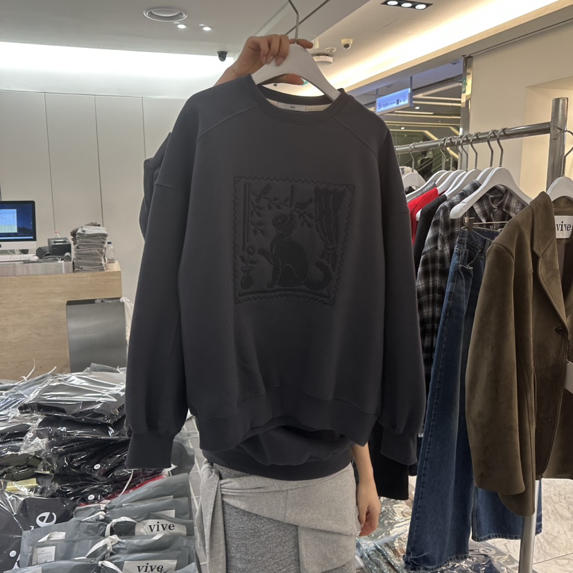 VIVE東大門㊣實拍女裝新款人氣推薦真品職業25秋冬衛衣加絨刺繡VIVE衛衣圖色3