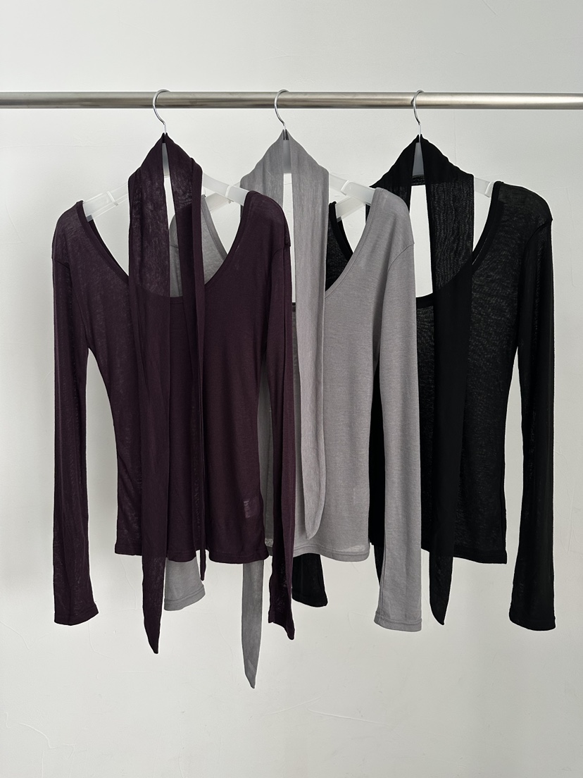 MAINT東大門㊣代購女裝新品時尚熱賣人氣長袖T恤含脖帶天絲MAINT長袖T恤