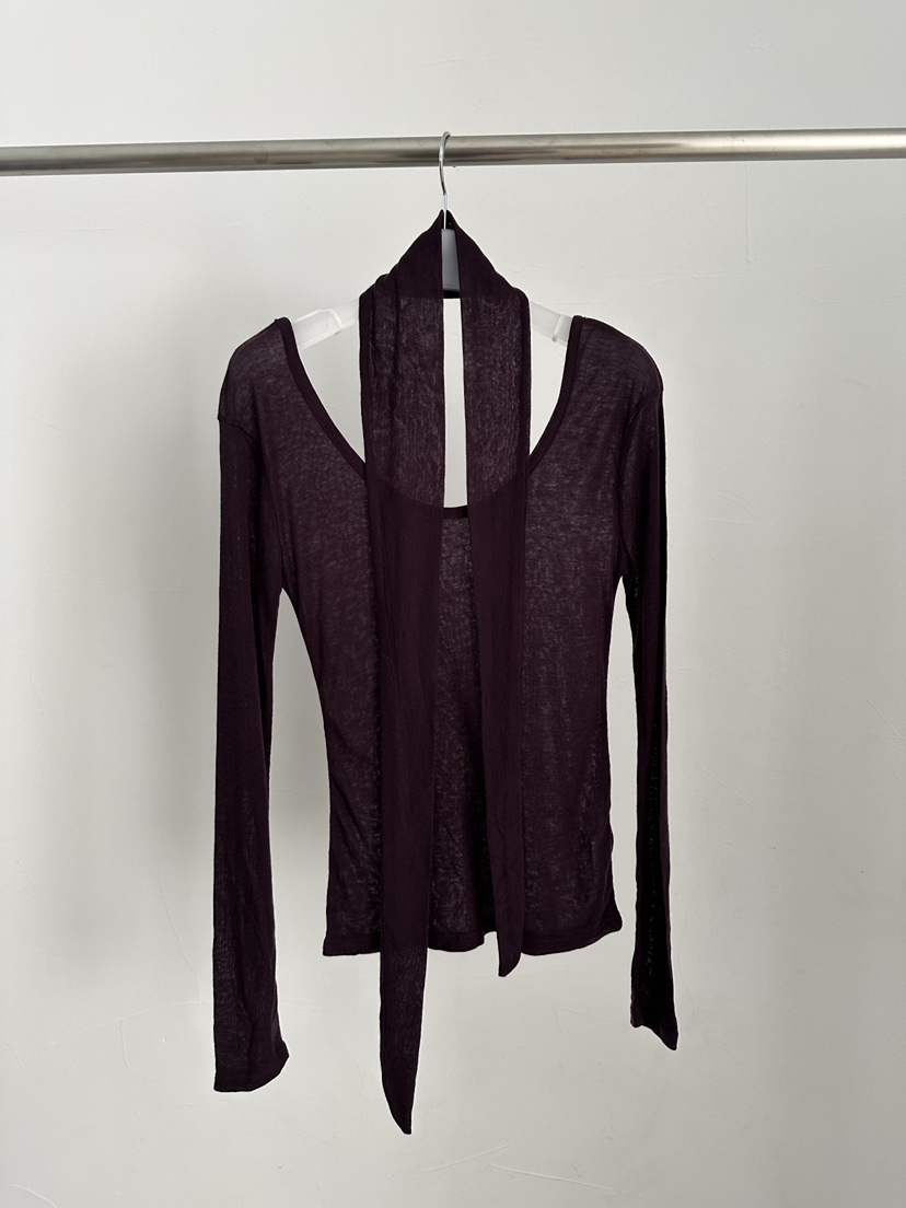 MAINT東大門㊣代購女裝新品時尚熱賣人氣長袖T恤含脖帶天絲MAINT長袖T恤圖色3酒紅