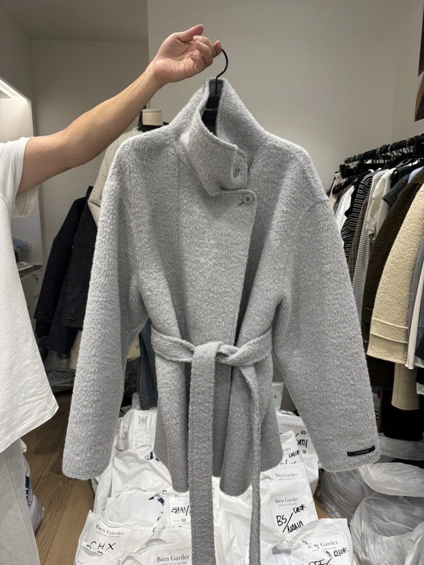 BIEN GARDER韓國直郵㊣女裝新款熱賣中長款大衣含腰帶高領BIEN GARDER中長款大衣