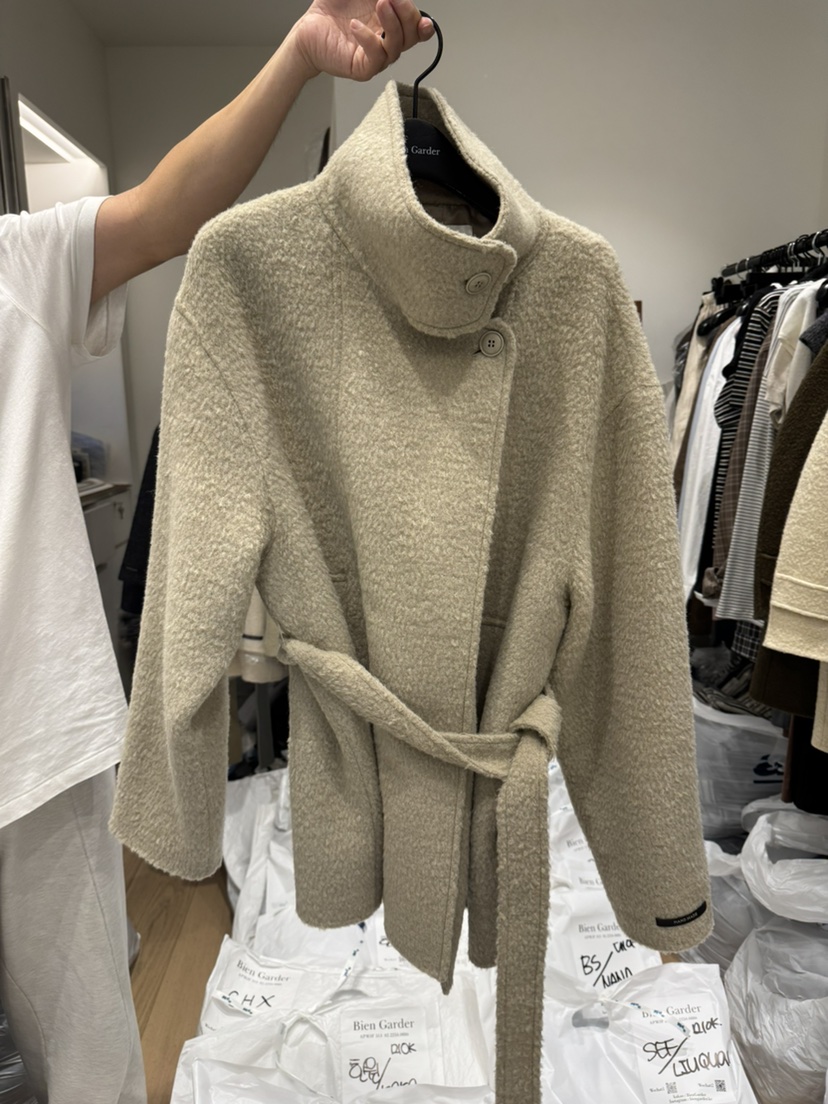 BIEN GARDER韓國直郵㊣女裝新款熱賣中長款大衣含腰帶高領BIEN GARDER中長款大衣圖色2