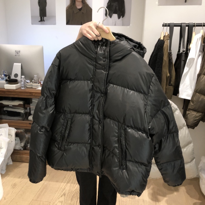 OURIN韓國代購㊣女士新品推薦時尚熱賣職業短款羽絨服連帽鴨絨OURIN短款羽絨服圖色2