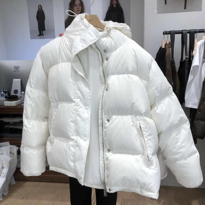 OURIN韓國代購㊣女士新品推薦時尚熱賣職業短款羽絨服連帽鴨絨OURIN短款羽絨服圖色3