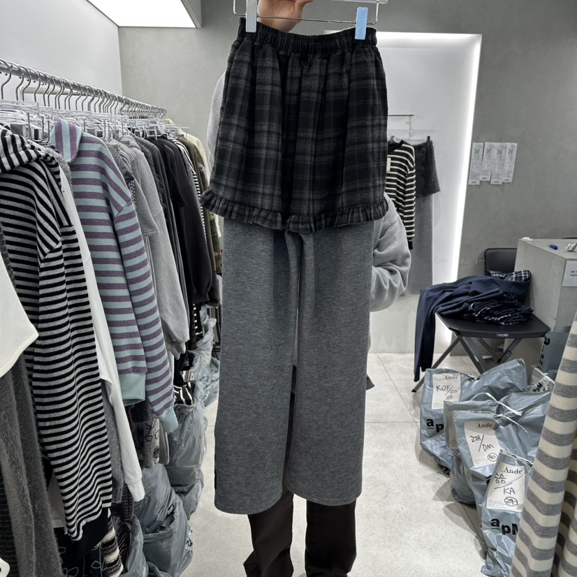 ANDE韓國代購㊣女裝新品熱賣真品時尚25秋冬休閑職業裙褲格紋Ande裙褲