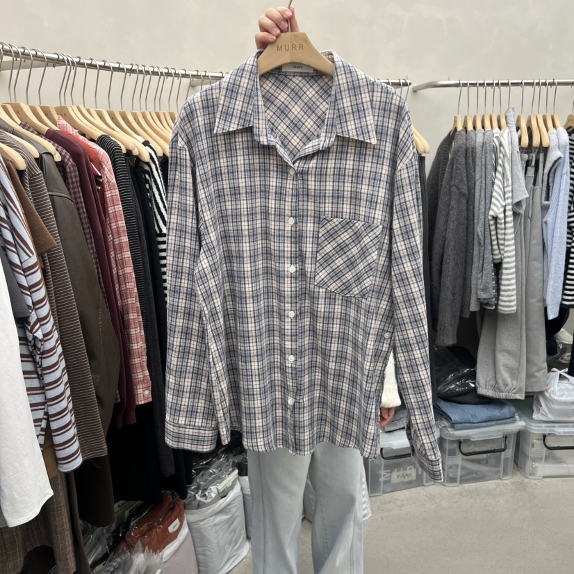 MURR東大門㊣代購女裝新款人氣真品襯衫蕾絲衫不含內搭格紋MURR襯衫/蕾絲衫圖色3