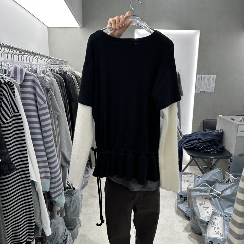 ANDE東大門㊣實拍女士新款真品休閑職業推薦人氣針織衫假兩件Ande針織衫