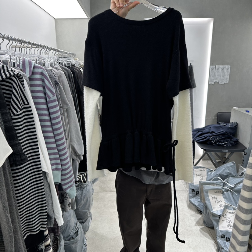 ANDE東大門㊣實拍女士新款真品休閑職業推薦人氣針織衫假兩件Ande針織衫圖色3