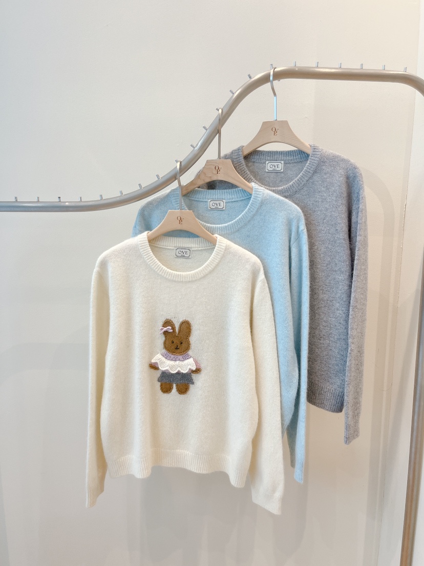 OVE韓國代購㊣女士新品推薦時尚職業人氣休閑25秋冬針織衫兔子OVE針織衫