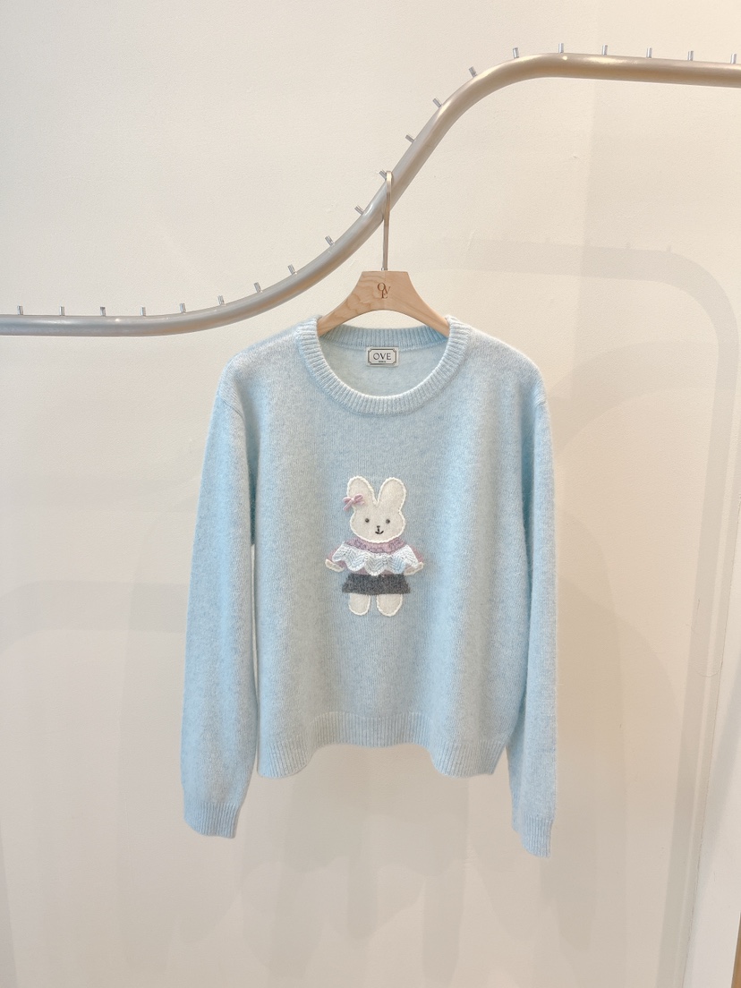 OVE韓國代購㊣女士新品推薦時尚職業人氣休閑25秋冬針織衫兔子OVE針織衫圖色2