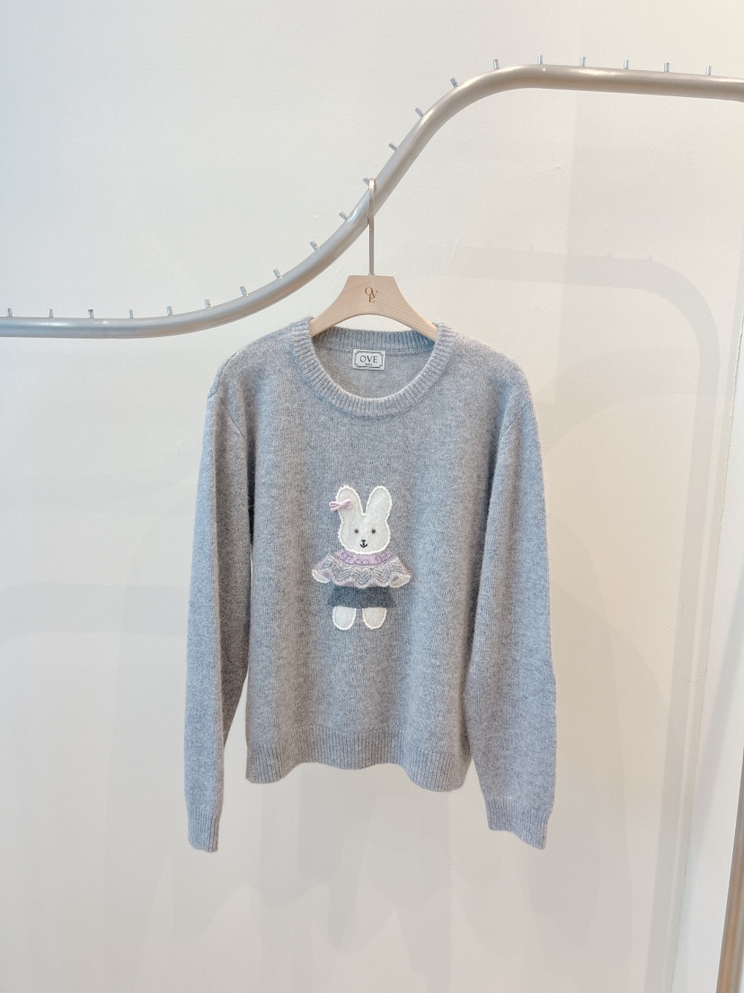 OVE韓國代購㊣女士新品推薦時尚職業人氣休閑25秋冬針織衫兔子OVE針織衫圖色3