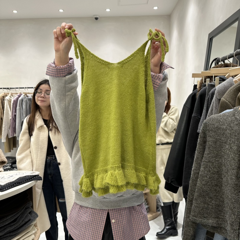 AURA韓國代購㊣女士新品人氣時尚真品休閑推薦吊帶背心荷葉邊Au ra吊帶/背心