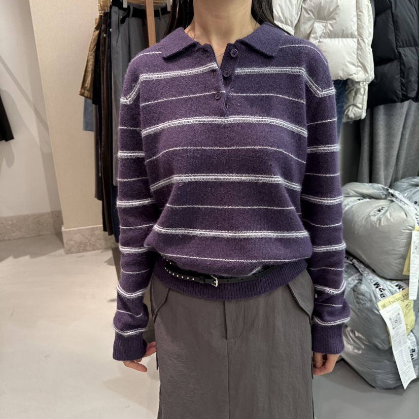 ANDMORE BUTTON韓國代購㊣女裝新品推薦針織衫不含腰帶條紋ANDMORE BUTTON針織衫