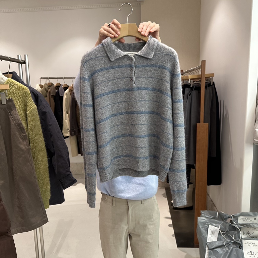 ANDMORE BUTTON韓國代購㊣女裝新品推薦針織衫不含腰帶條紋ANDMORE BUTTON針織衫圖色2