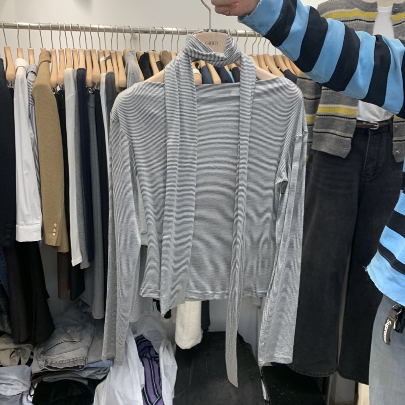 ORRD東大門㊣代購女士新品休閑職業時尚人氣長袖T恤含脖帶圍巾ORRD長袖T恤圖色2