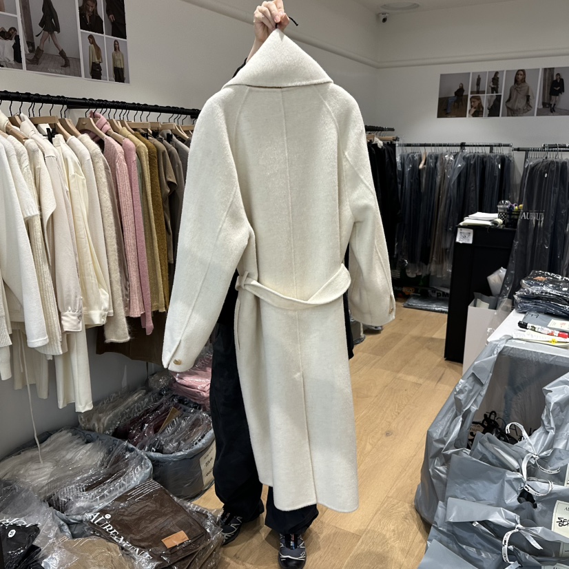 aube nunt韓國代購㊣女裝新品職業熱賣時尚中長款大衣含腰帶aube nunt中長款大衣