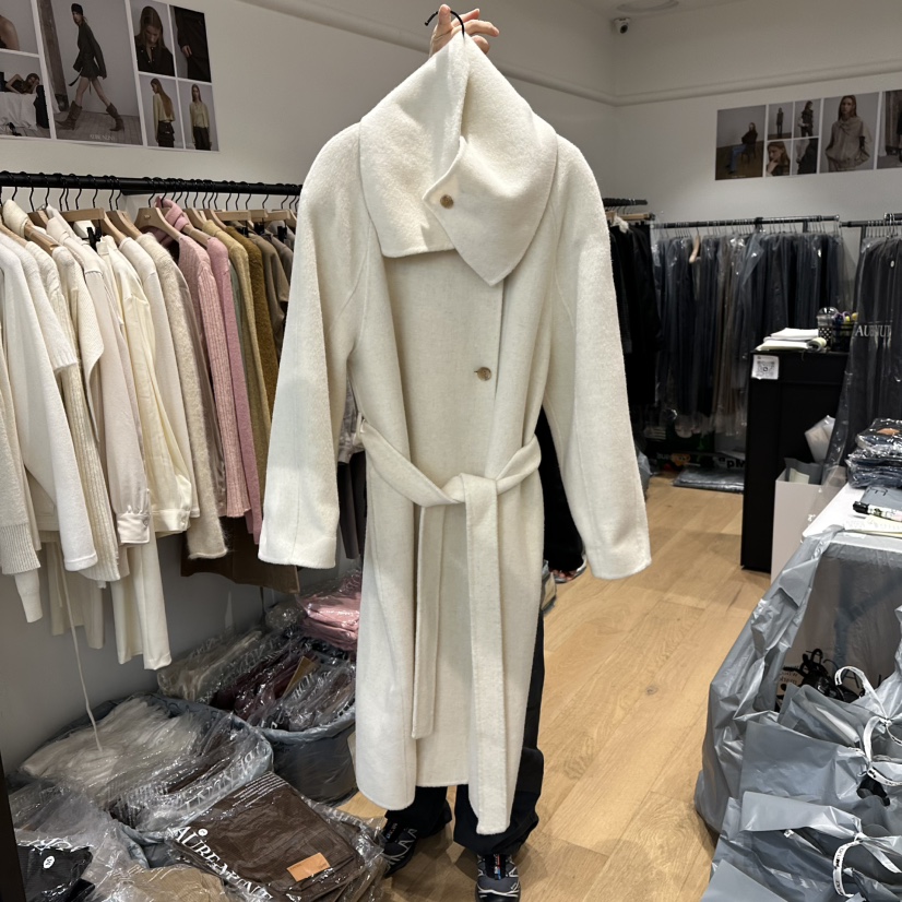 aube nunt韓國代購㊣女裝新品職業熱賣時尚中長款大衣含腰帶aube nunt中長款大衣