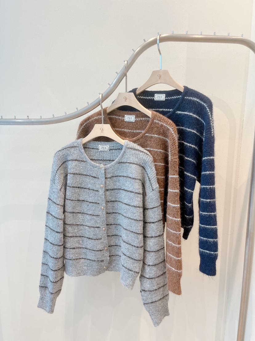 OVE東大門㊣直郵女裝新品職業時尚休閑熱賣25秋冬針織衫條紋OVE針織衫