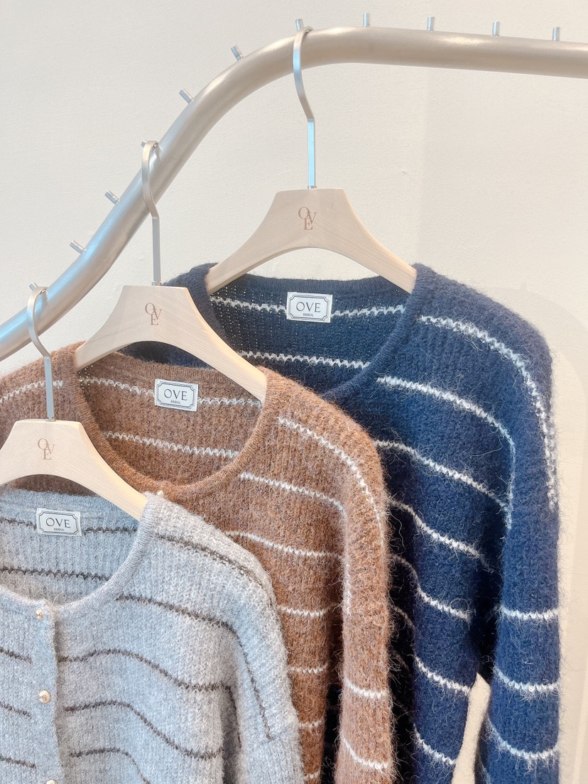 OVE東大門㊣直郵女裝新品職業時尚休閑熱賣25秋冬針織衫條紋OVE針織衫