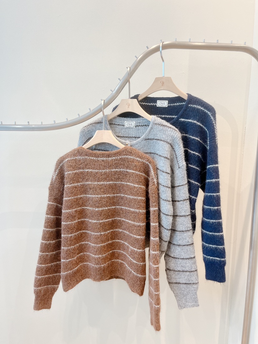 OVE東大門㊣直郵女裝新品職業時尚休閑熱賣25秋冬針織衫條紋OVE針織衫