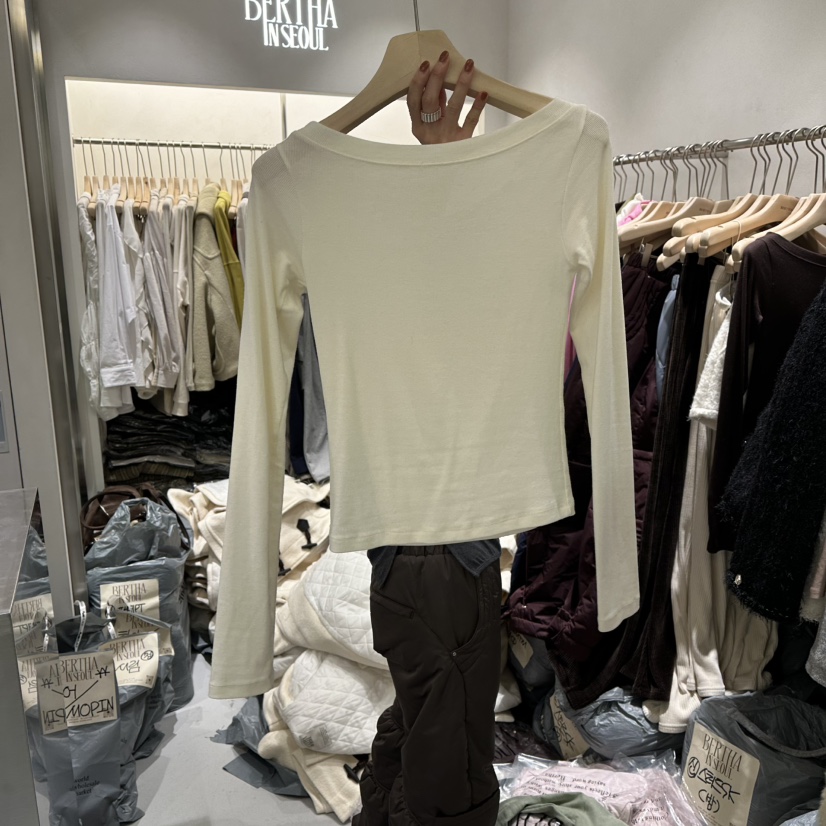 BERTHA韓國直郵㊣女士新款人氣熱賣25秋冬職業推薦長袖T恤船領BERTHA長袖T恤